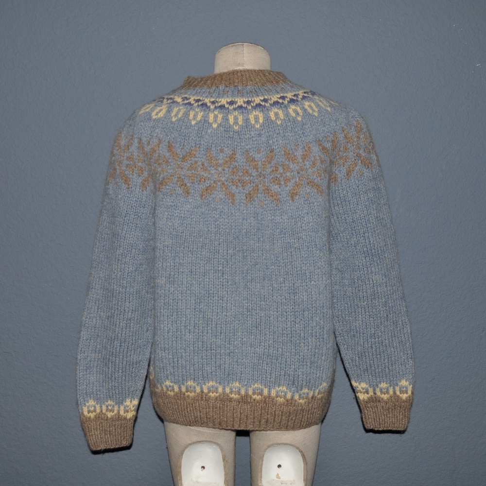 ❌SOLD❌Vtg 90s HAND KNIT Nordic Fair Isle Wool Sweater S - Picture 6 of 7